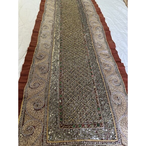 Vtg Handmade Heavily Embellished Beaded Sequin Embroidered Table Runner Read - Picture 3 of 16